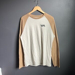RVCA Men's Tan and White Long Sleeve Shirt